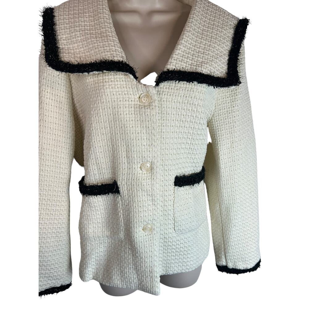 Dazy Ivory Black Tweed Womens Blazer XL Career Office Professional Brunch - Picture 5 of 11